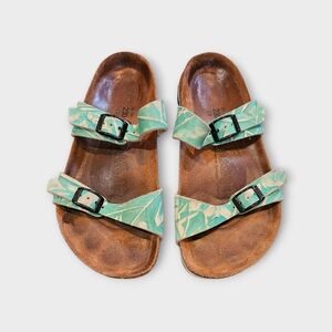 Birkis by Birkenstock Teal / Turquoise Leafy Print Sandals